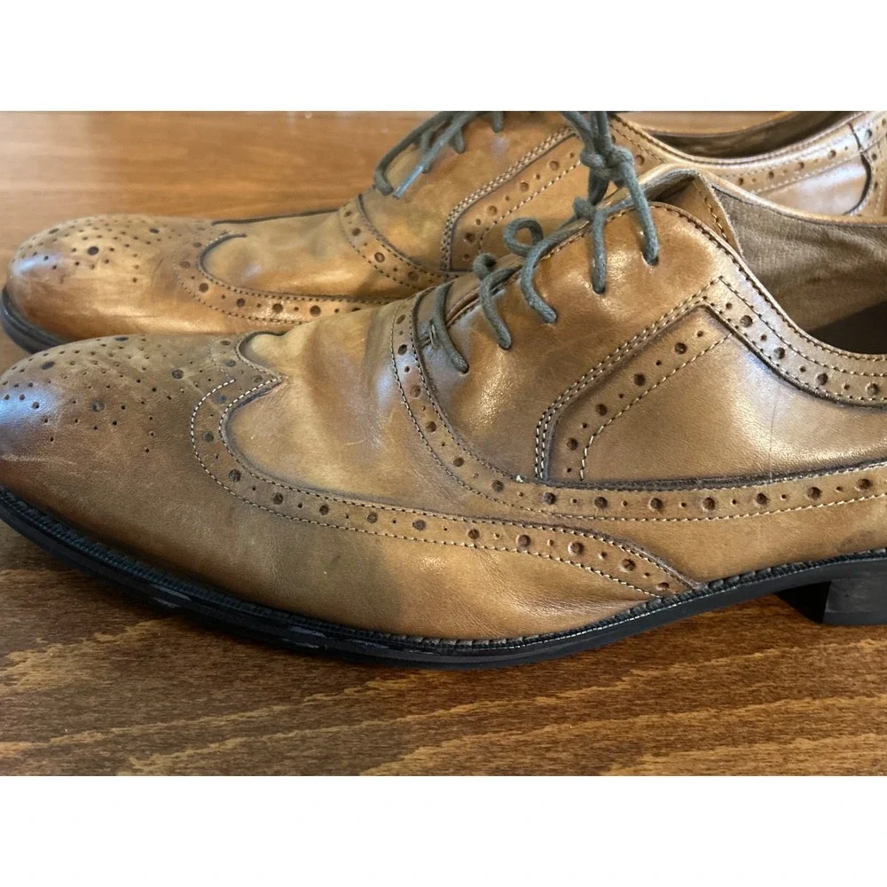 Johnston & Murphy Mens Tan Leather Wingtip Brogue Flex System Oxford Shoes 12 W